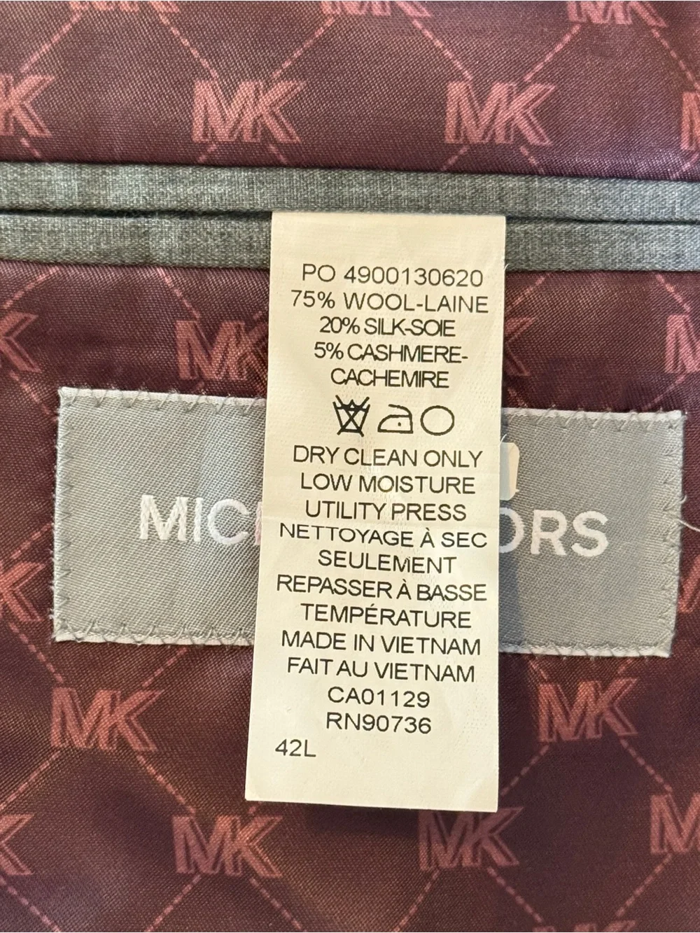 Michael Kors Men's Plum Wool Silk Cashmere Blazer /Sport Coats Size 42L